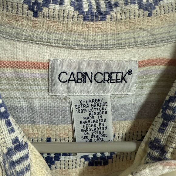 Cabin Creek Stripe Short Sleeve Button Up Western Square Button Shirt XL Boots - Picture 6 of 7